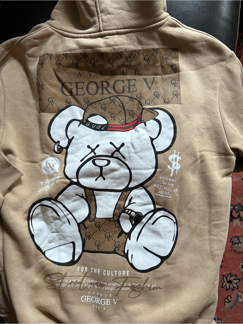 George V Beige Graphic Bear Hoodie